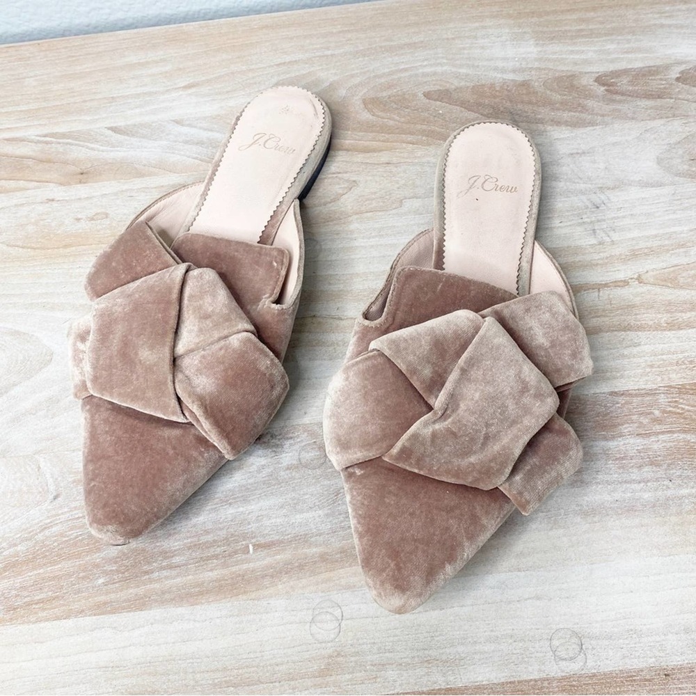 j. crew blush velvet tie pointed flats size 6.5